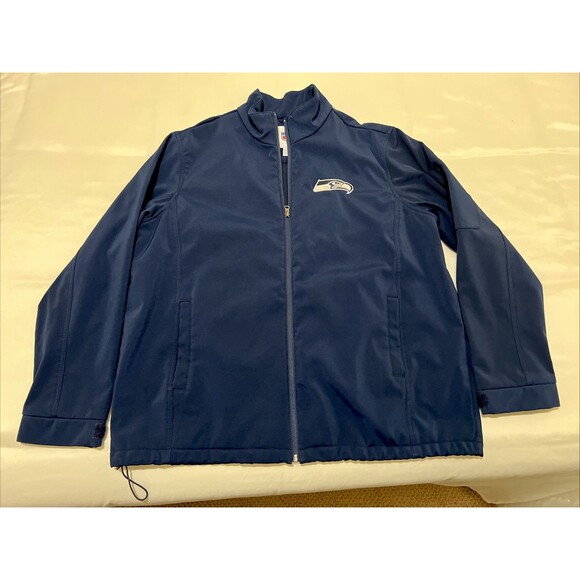 Seattle Seahawks Full Zip Jacket NFL Navy Drawstring Pockets Mens XL Blokecore - Picture 1 of 16